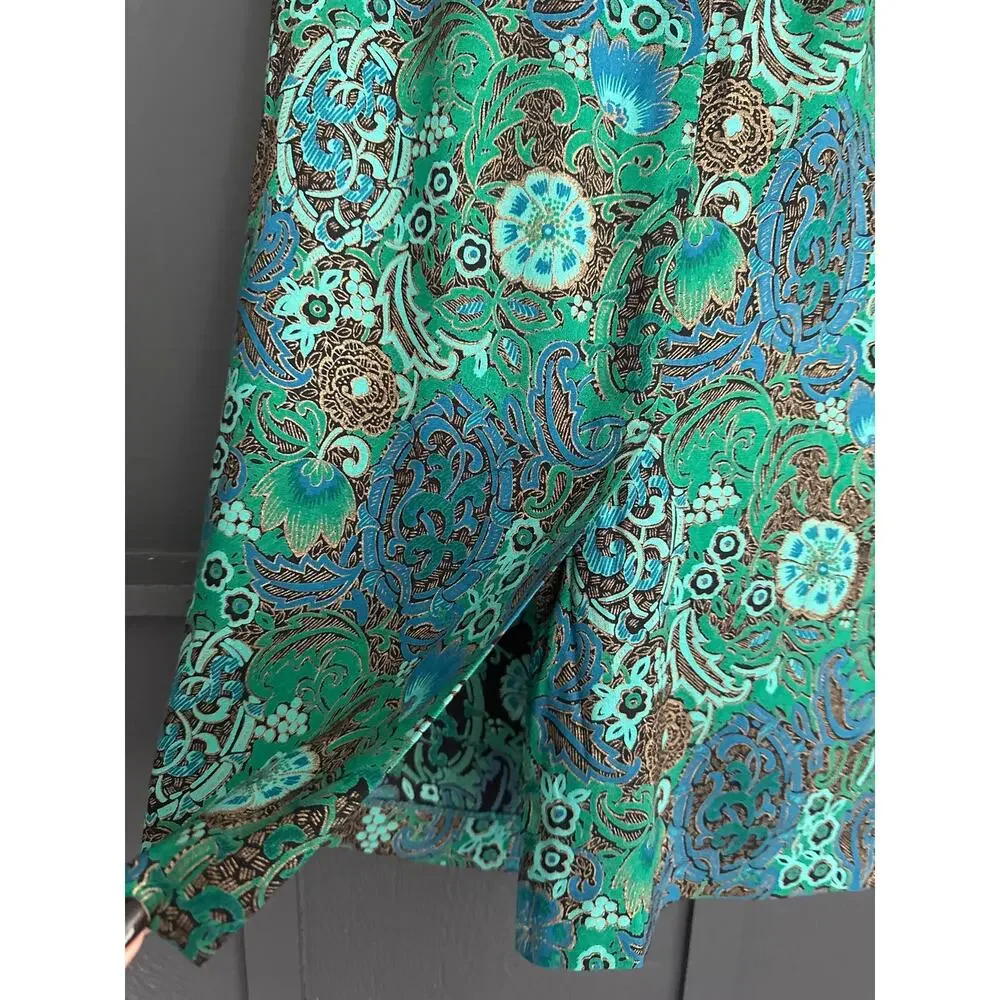 Vintage Kathryn Conover Union Made Green Paisley Straight Midi Skirt Size XXS